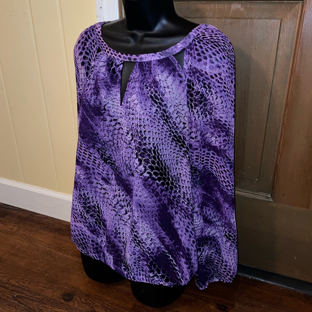 Jennifer Lopez Purple Snakeskin Print Cut Out Long Sleeve Y2K Blouse Size L - Picture 8 of 10